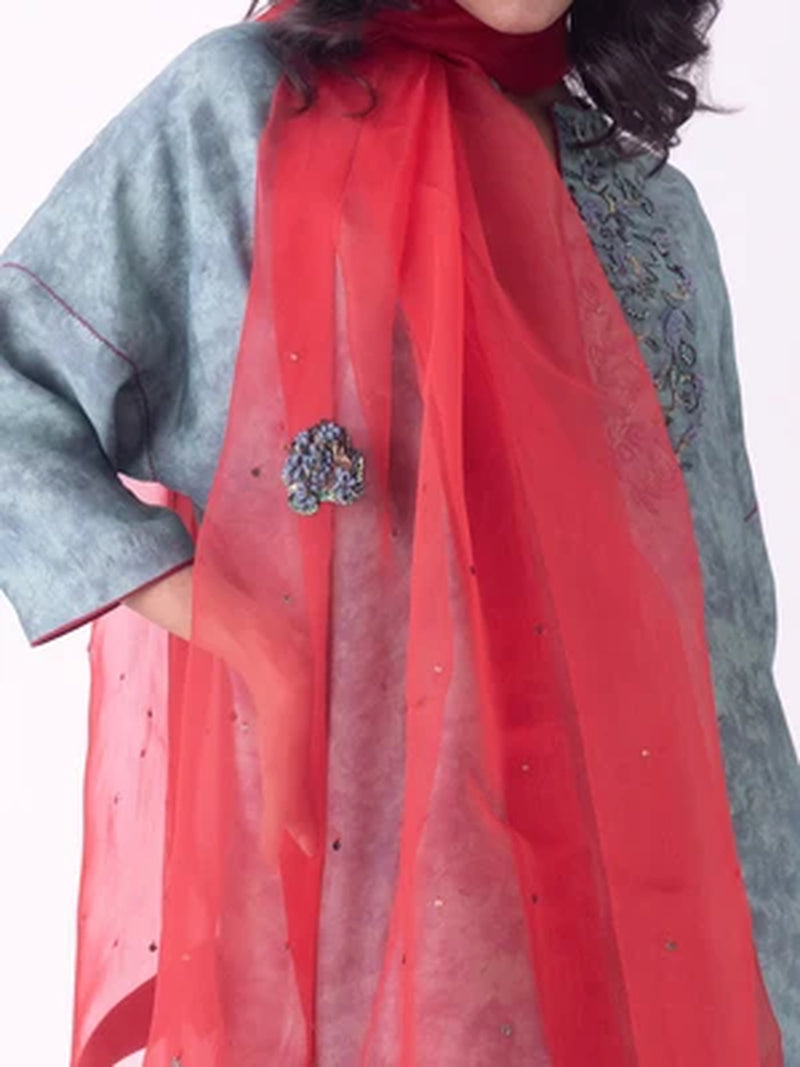 Zari-Dupatta silk organza dupatta by Shades of India in red for women Worldwide