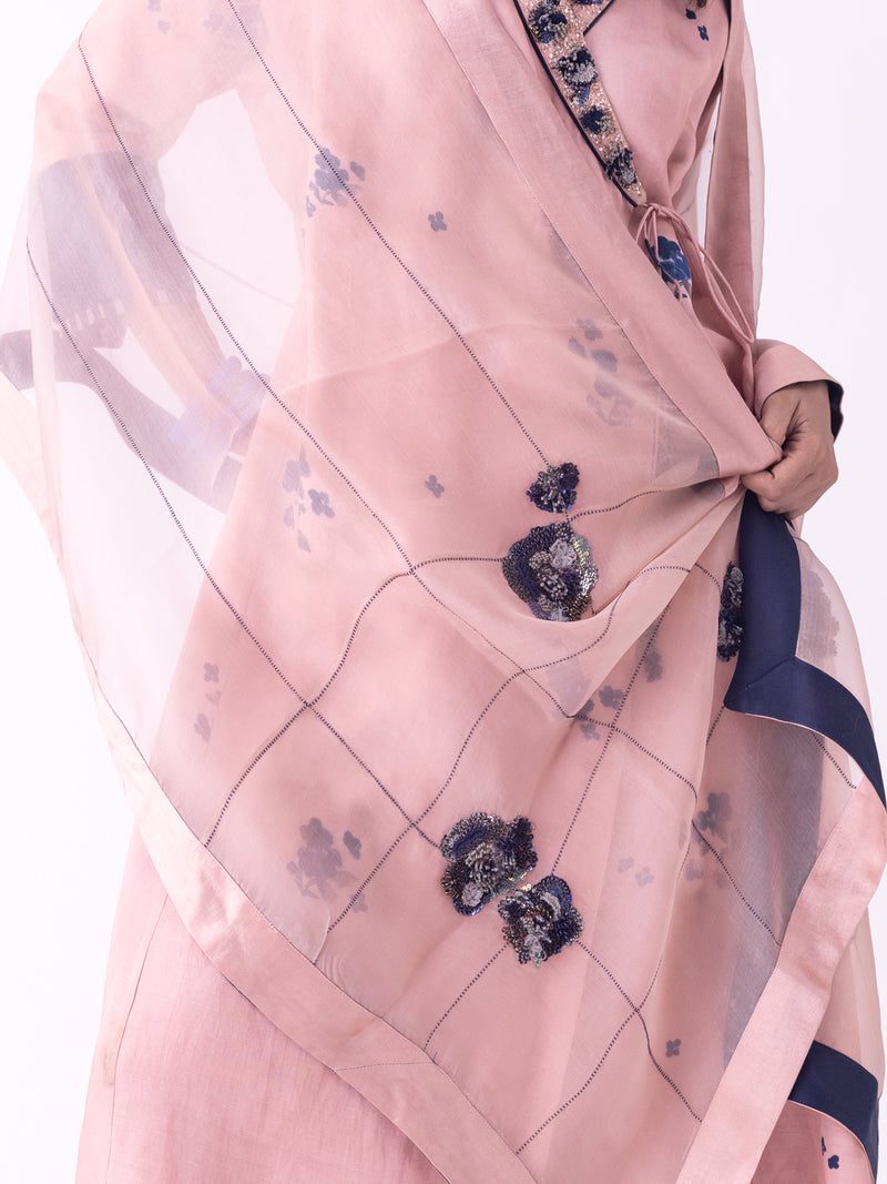 Zola-Dupatta silk organza dupatta by Shades of India in beige for women Worldwide