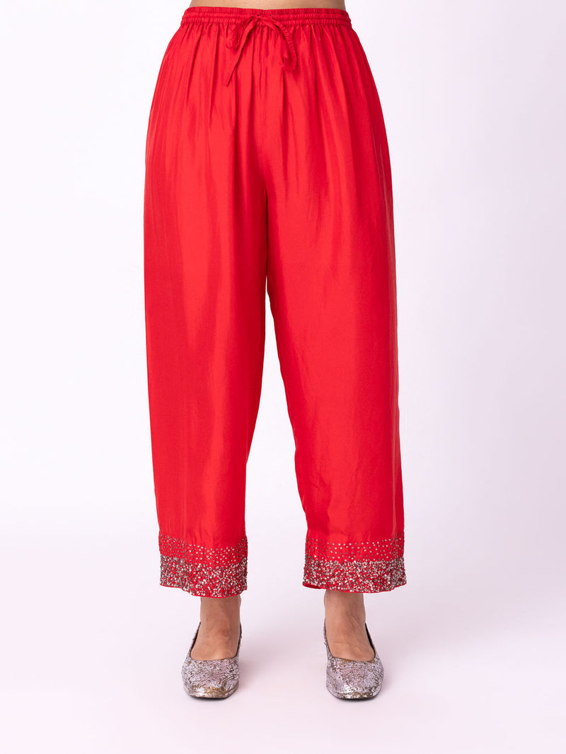 Ambara Pyjama silk pyjama/salwar by Shades of India in red for women Worldwide