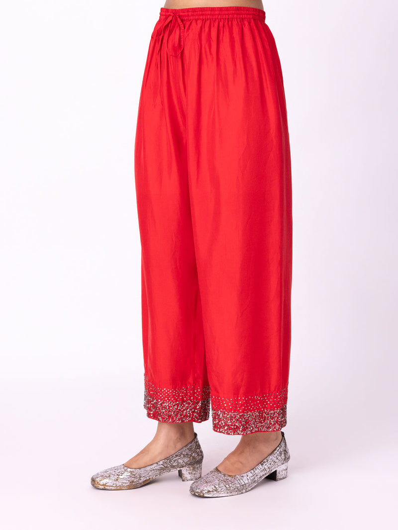 Ambara Pyjama silk pyjama/salwar by Shades of India in red for women Worldwide