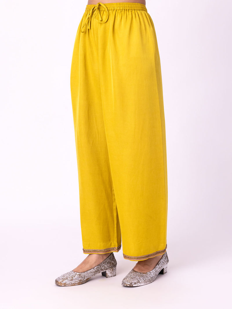 Isha Pyjama-Yellow linen blend pyjama/salwar by Shades of India in yellow for women Worldwide