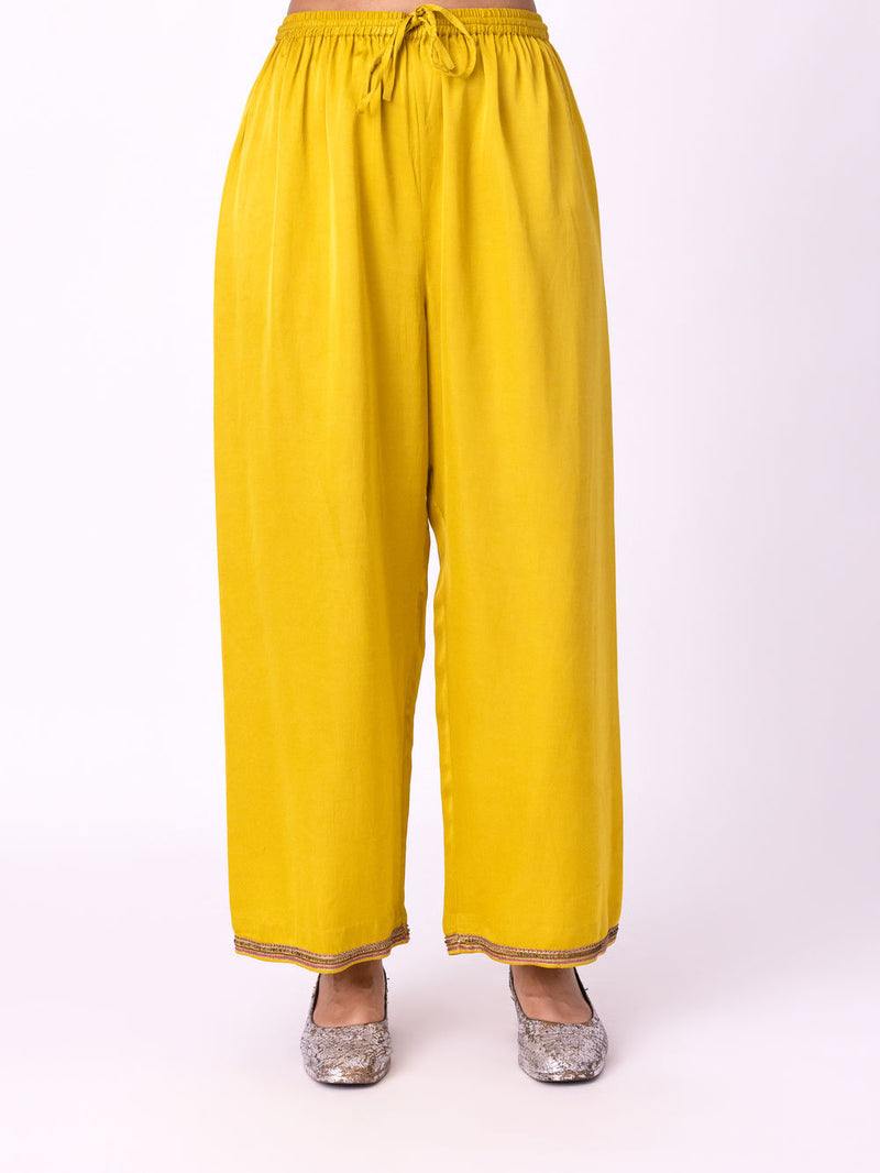 Isha Pyjama-Yellow linen blend pyjama/salwar by Shades of India in yellow for women Worldwide