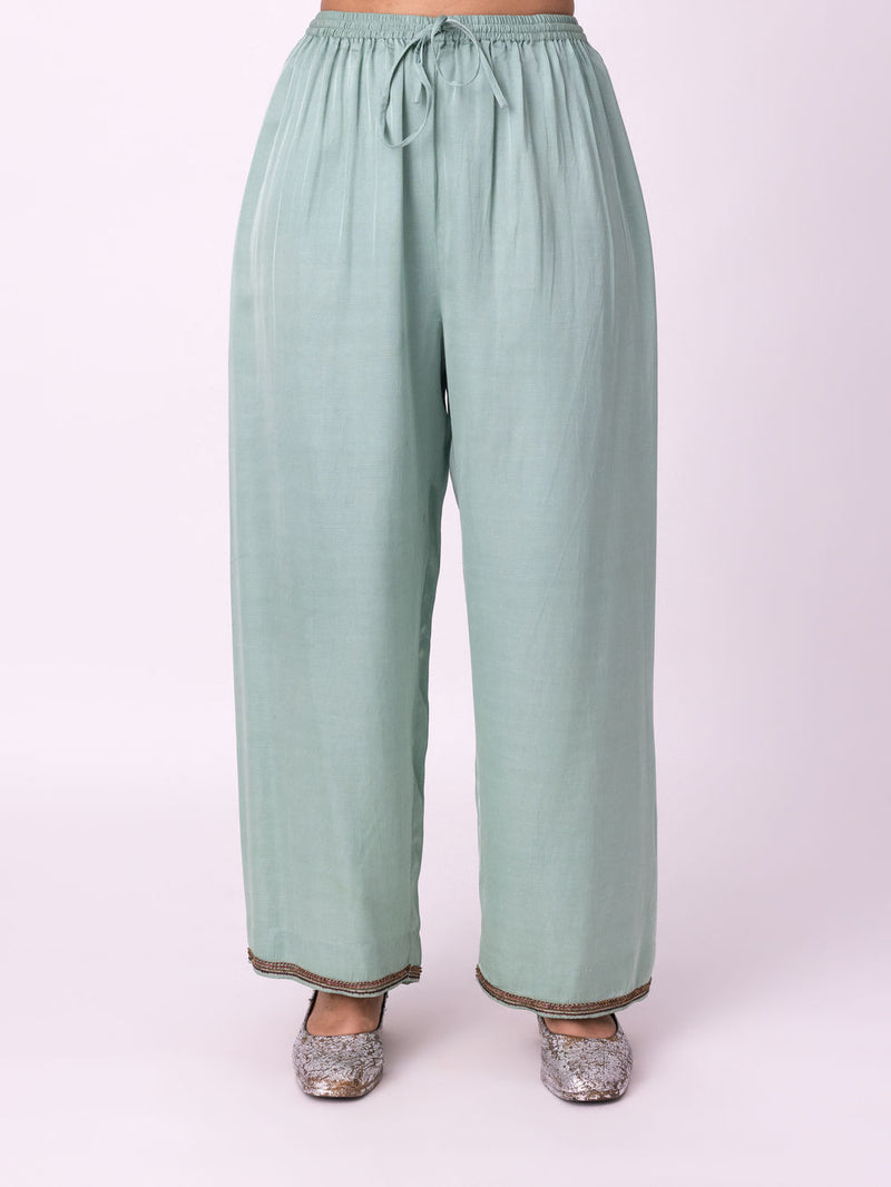 Isha Pyjama-Haze linen blend pyjama/salwar by Shades of India in blue for women Worldwide