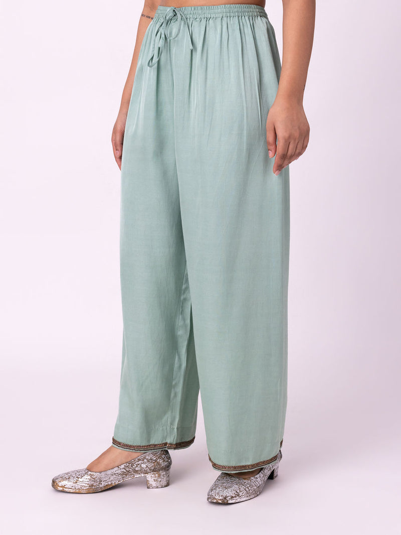 Isha Pyjama-Haze linen blend pyjama/salwar by Shades of India in blue for women Worldwide