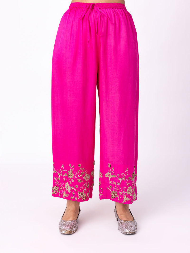 Izar Pyjama silk cotton satin pyjama/salwar by Shades of India in pink for women Worldwide