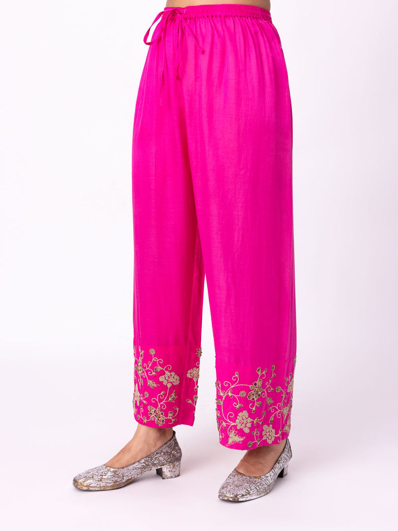 Izar Pyjama silk cotton satin pyjama/salwar by Shades of India in pink for women Worldwide