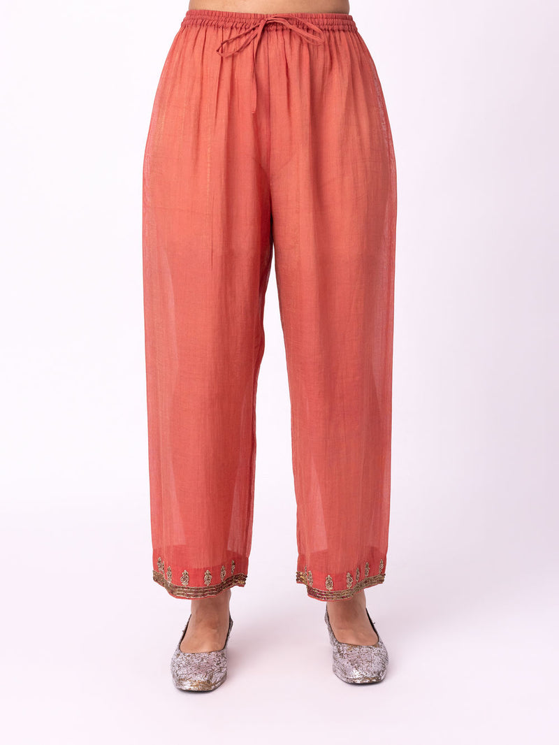 Karalika Pyjama tissue pyjama/salwar by Shades of India in red for women Worldwide