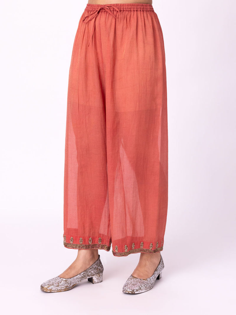 Karalika Pyjama tissue pyjama/salwar by Shades of India in red for women Worldwide