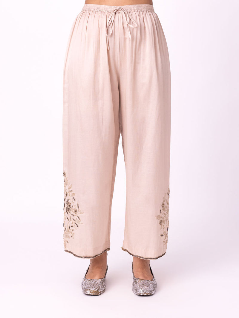 Mehrun Pyjama silk cotton satin pyjama/salwar by Shades of India in beige for women Worldwide