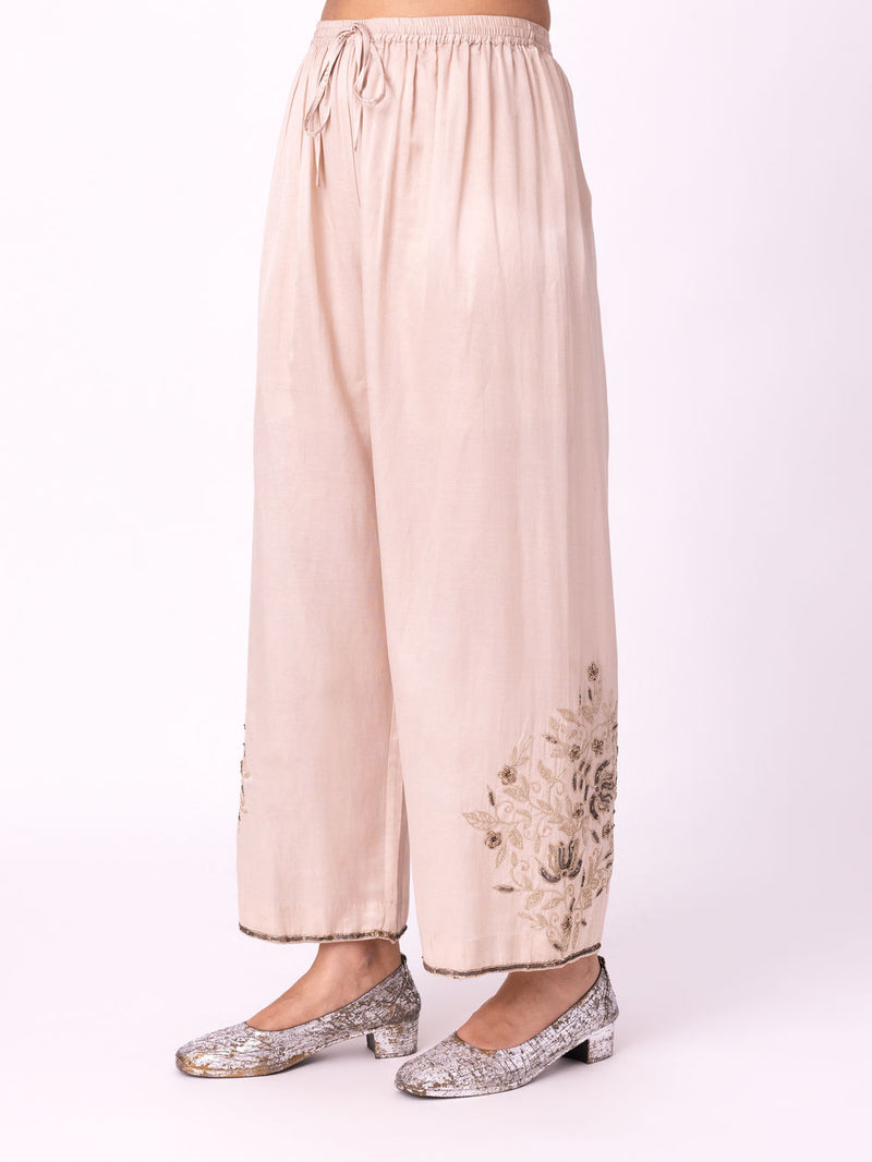Mehrun Pyjama silk cotton satin pyjama/salwar by Shades of India in beige for women Worldwide