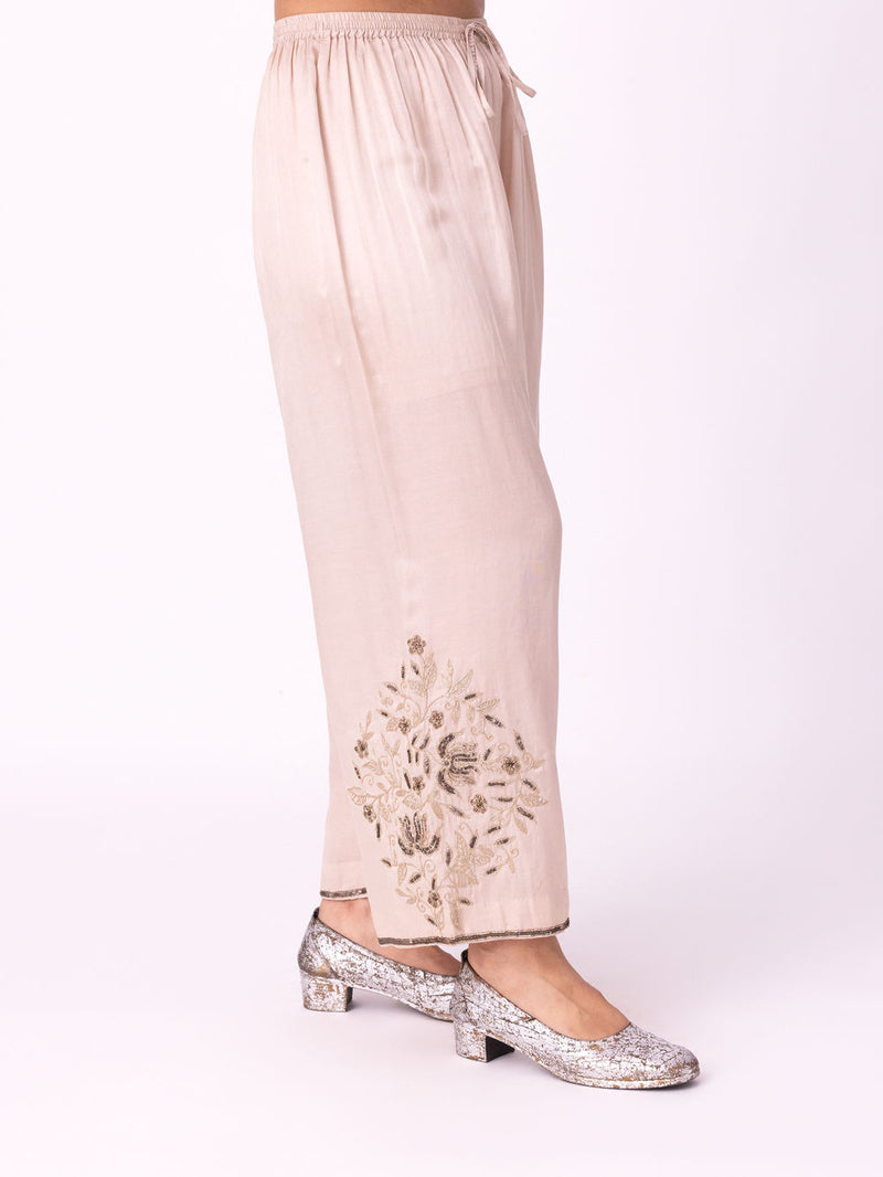 Mehrun Pyjama silk cotton satin pyjama/salwar by Shades of India in beige for women Worldwide