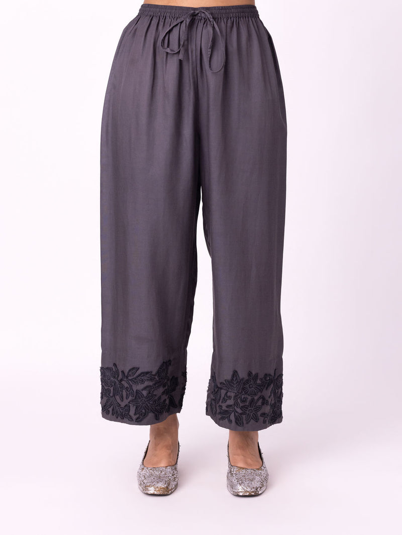 Neelra Pyjama silk cotton satin pyjama/salwar by Shades of India in charcoal for women Worldwide