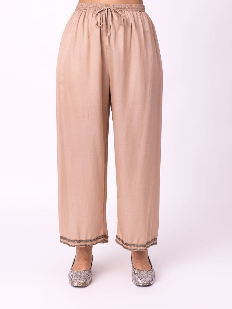 Surkh Pyjama silk cotton satin pyjama/salwar by Shades of India in nude for women Worldwide