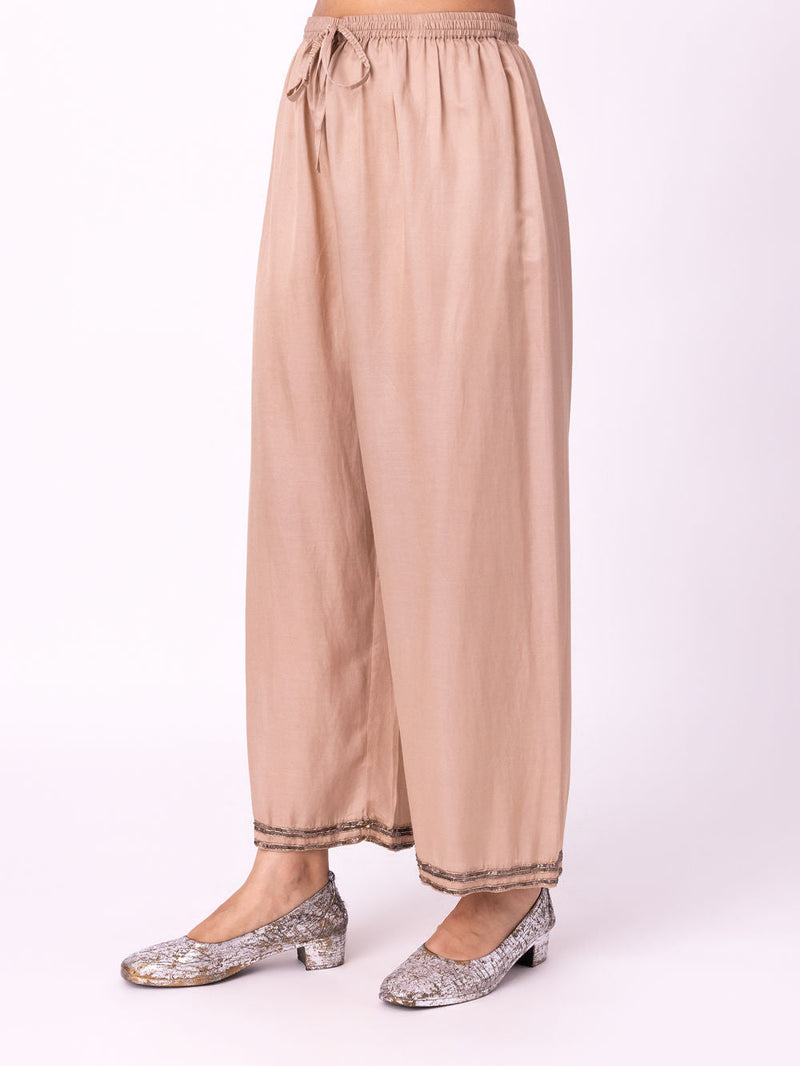 Surkh Pyjama silk cotton satin pyjama/salwar by Shades of India in nude for women Worldwide