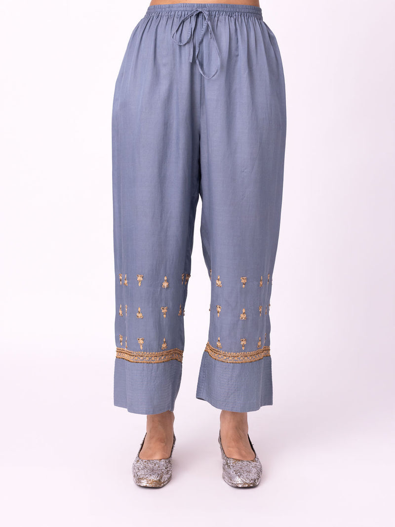 Vajani Pyjama silk cotton satin pyjama/salwar by Shades of India in blue for women Worldwide