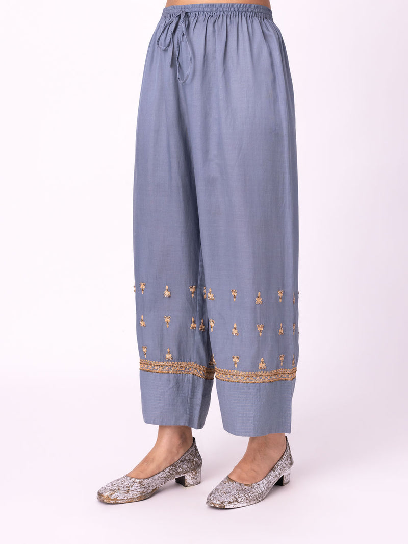 Vajani Pyjama silk cotton satin pyjama/salwar by Shades of India in blue for women Worldwide