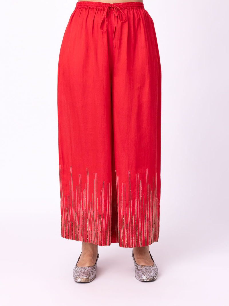 Yakta Pyjama silk cotton satin pyjama/salwar by Shades of India in red for women Worldwide