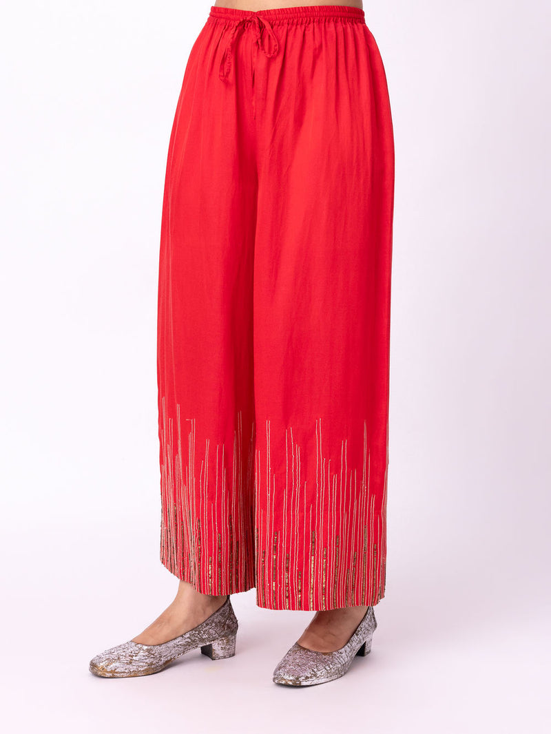 Yakta Pyjama silk cotton satin pyjama/salwar by Shades of India in red for women Worldwide