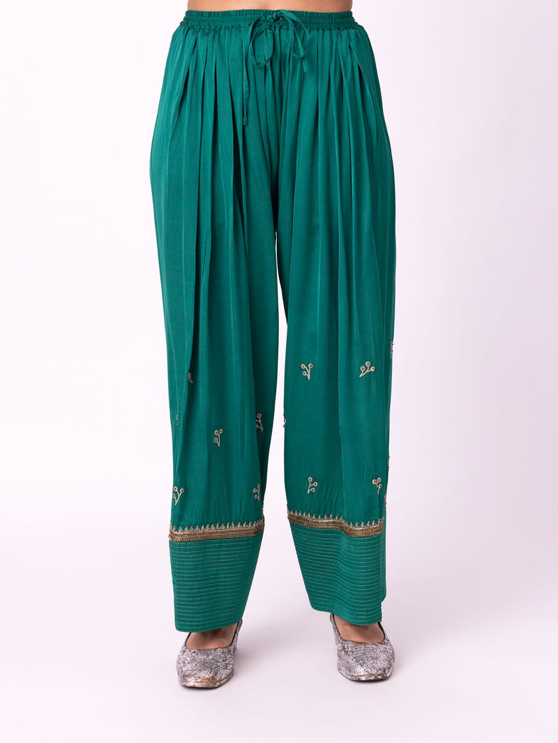 Nazneen Salwar linen blend pyjama/salwar by Shades of India in green for women Worldwide