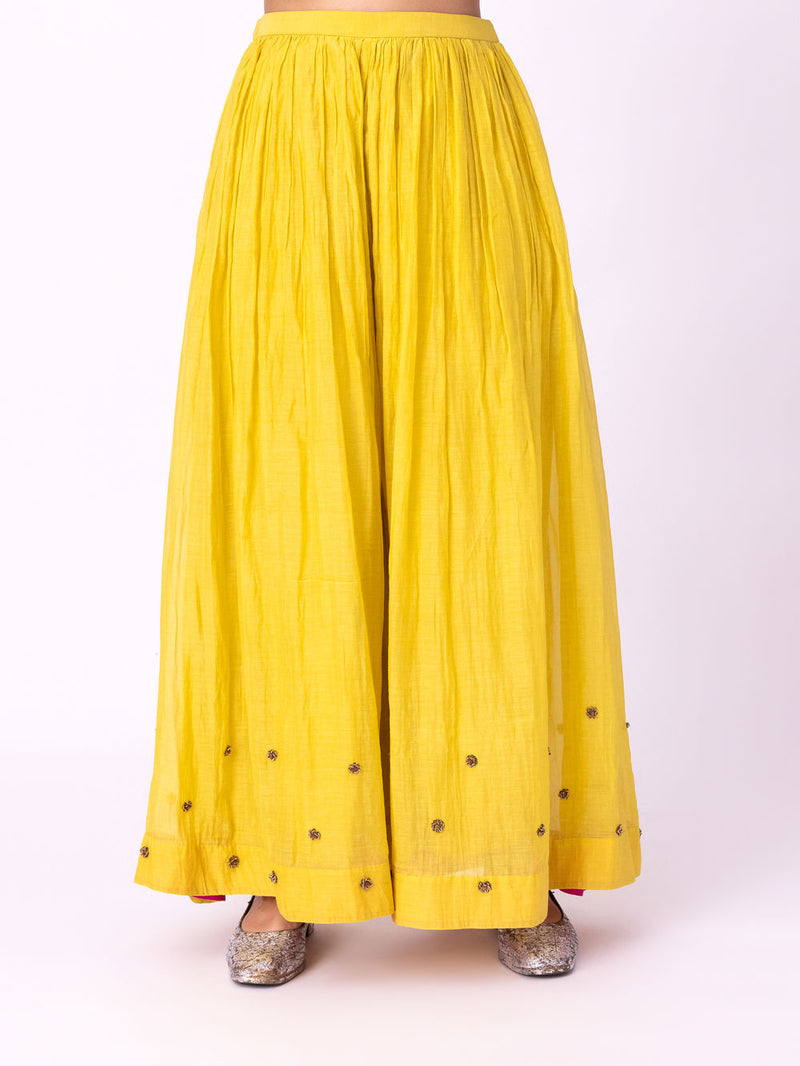 Dildaar Sharara chanderi pyjama/salwar by Shades of India in yellow for women Worldwide