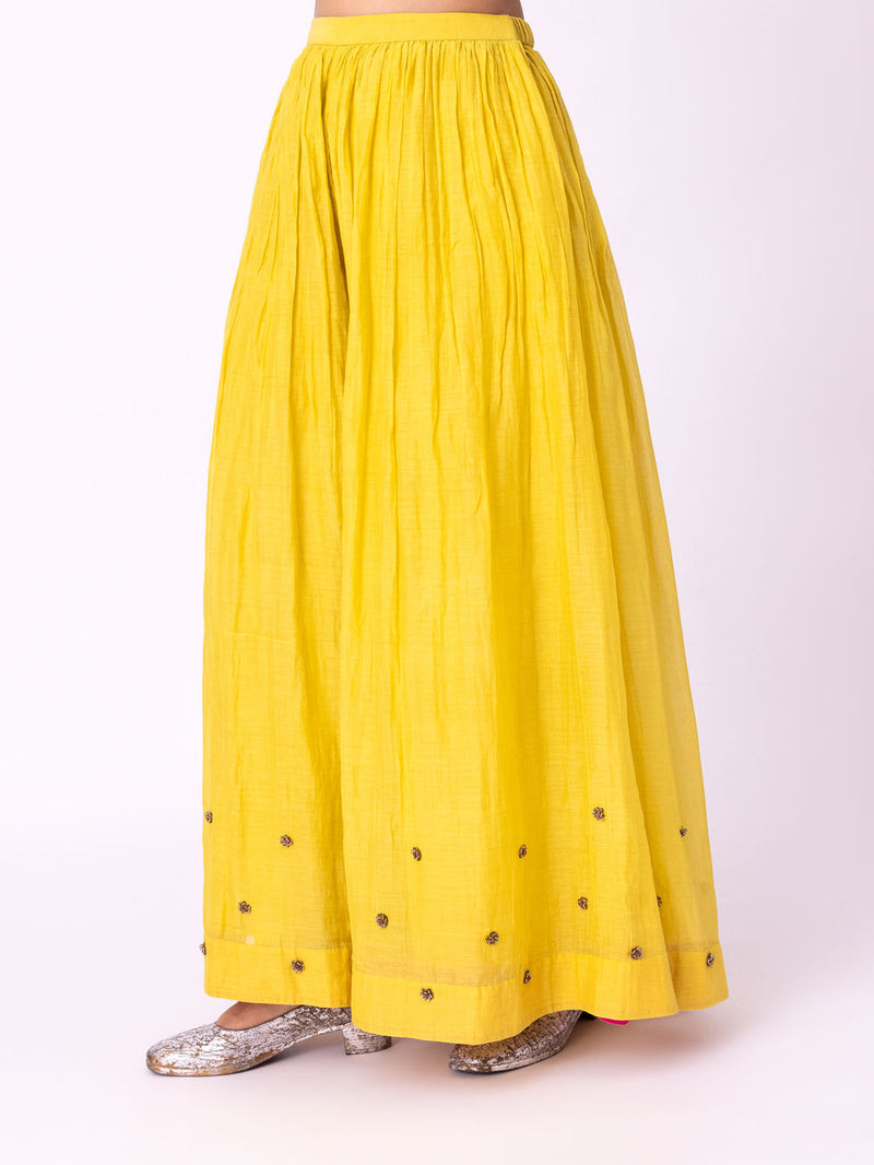Dildaar Sharara chanderi pyjama/salwar by Shades of India in yellow for women Worldwide