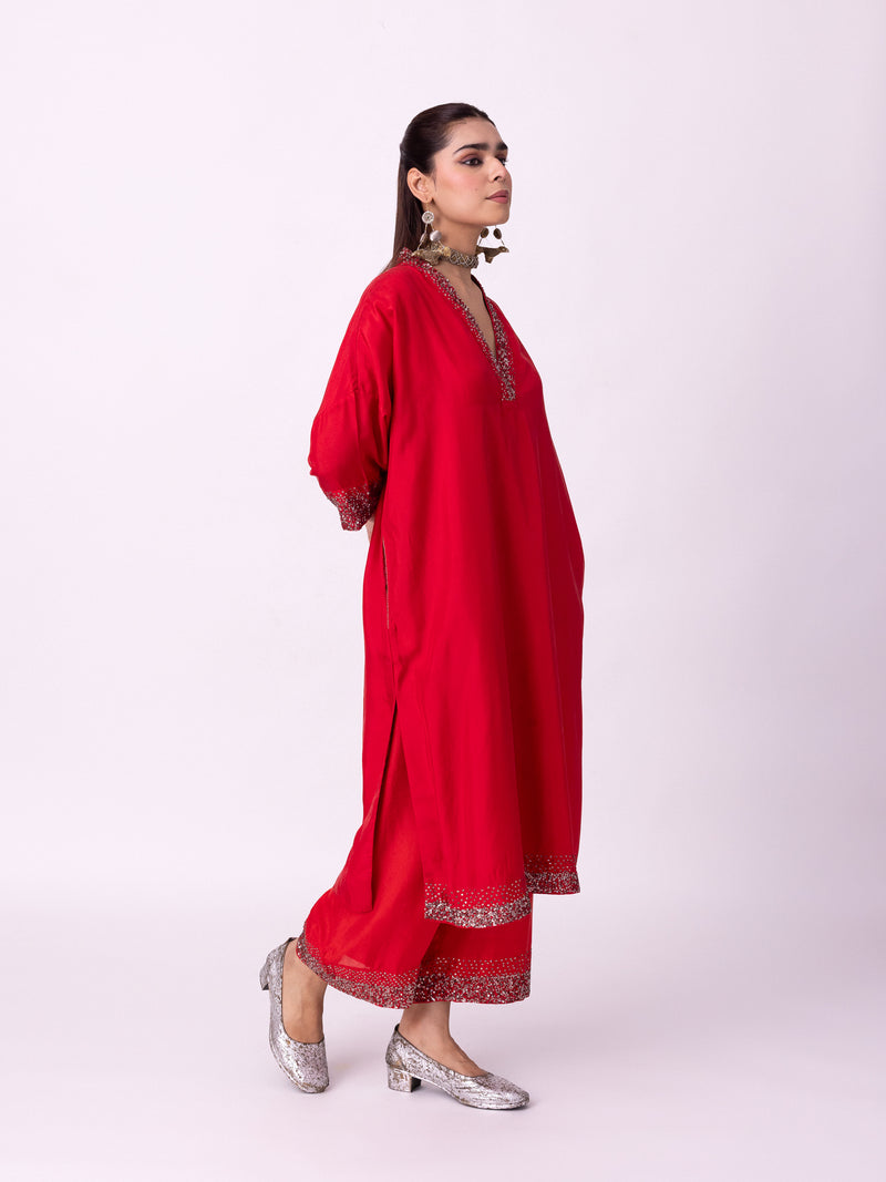 Aangan Kaftan silk indo-western by Shades of India in red for women Worldwide