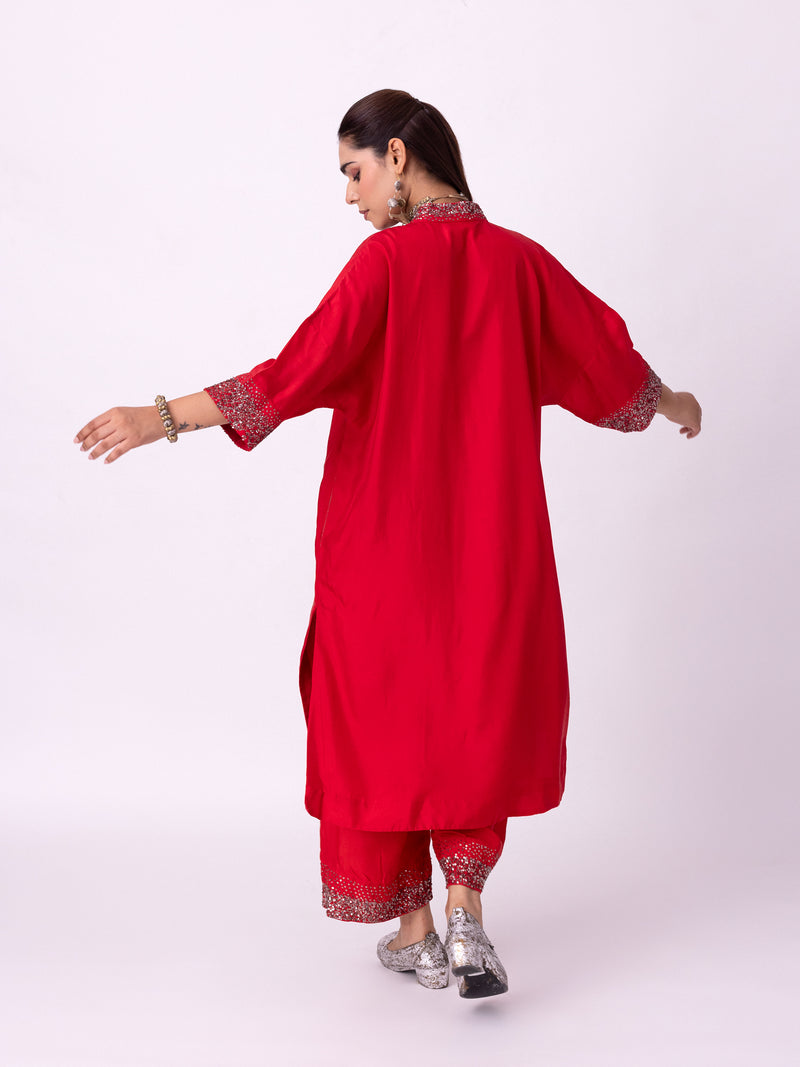 Aangan Kaftan silk indo-western by Shades of India in red for women Worldwide