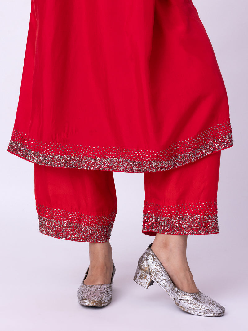 Aangan Kaftan silk indo-western by Shades of India in red for women Worldwide