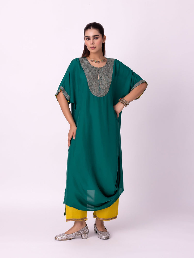 Aayat Kaftan silk indo-western by Shades of India in green for women Worldwide