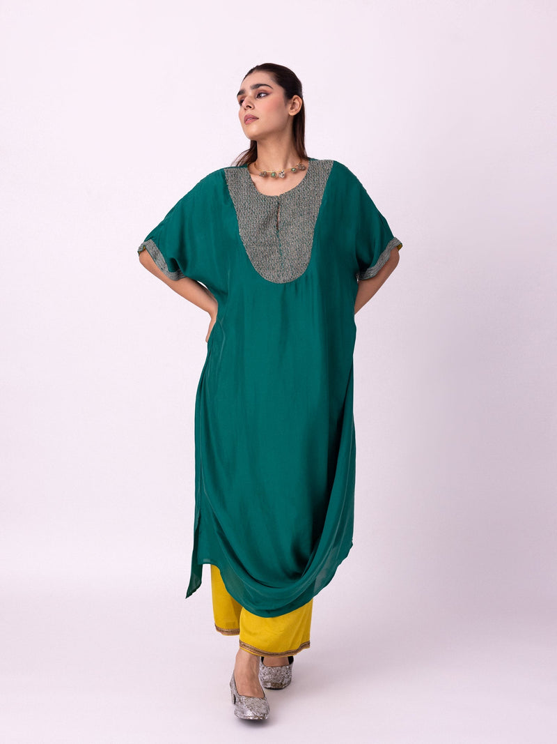 Aayat Kaftan silk indo-western by Shades of India in green for women Worldwide