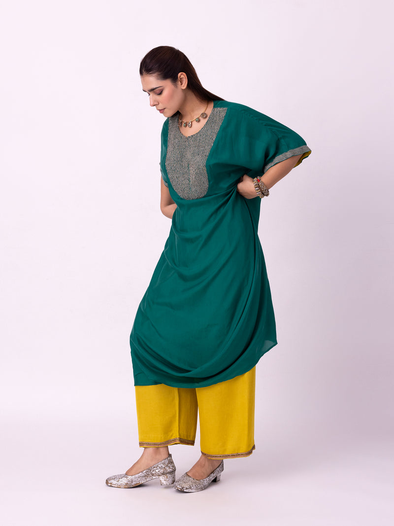 Aayat Kaftan silk indo-western by Shades of India in green for women Worldwide