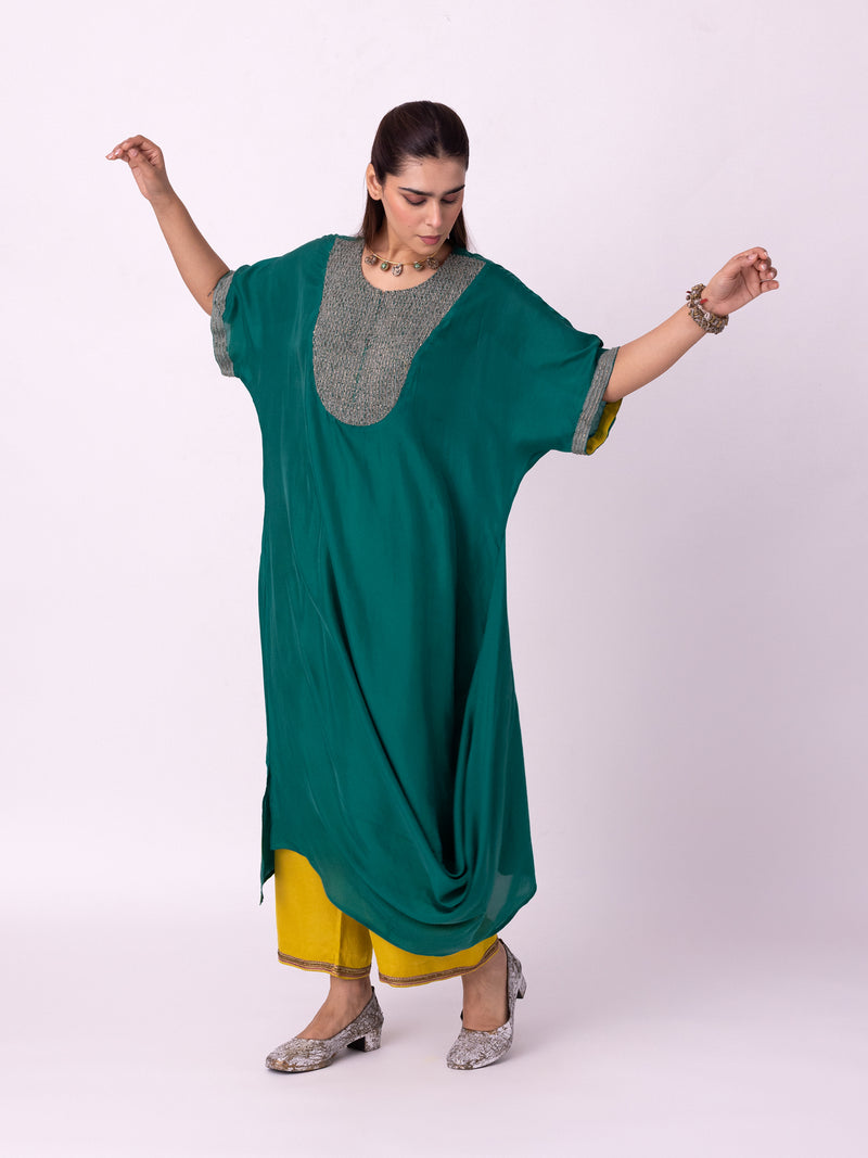 Aayat Kaftan silk indo-western by Shades of India in green for women Worldwide