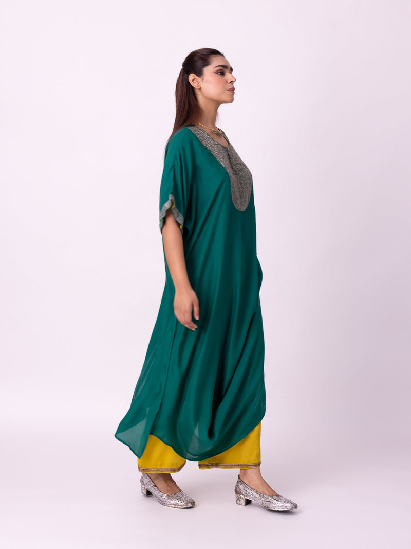 Aayat Kaftan silk indo-western by Shades of India in green for women Worldwide