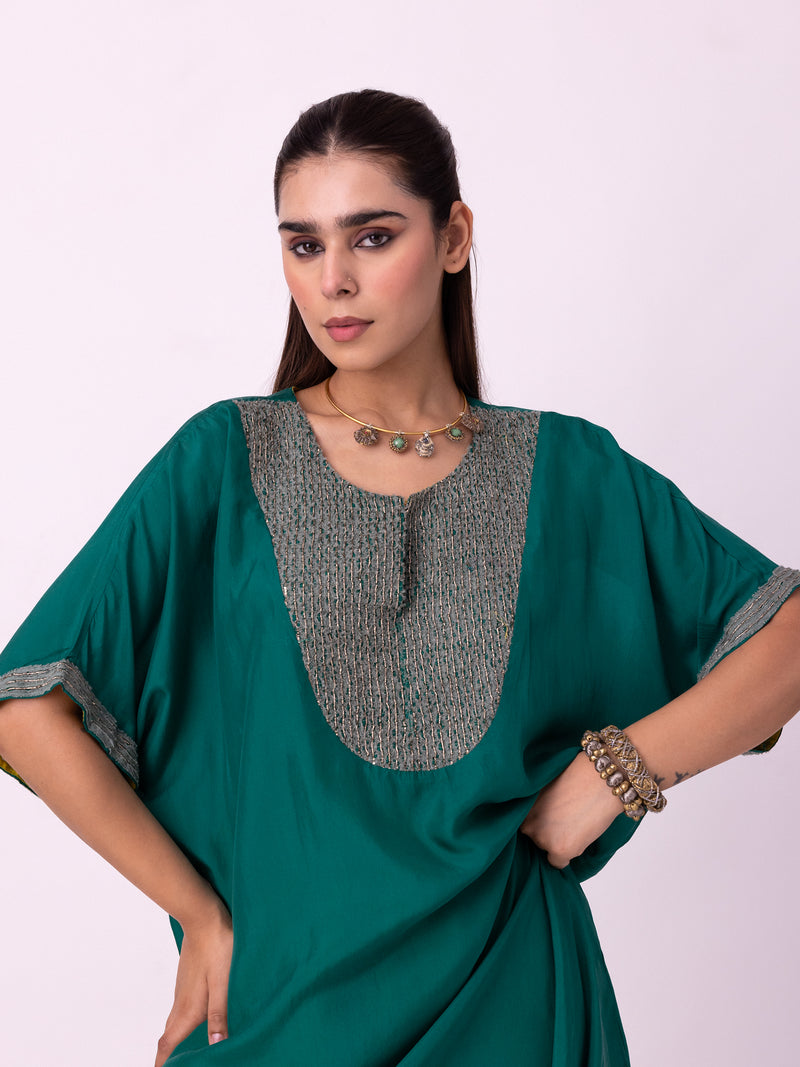Aayat Kaftan silk indo-western by Shades of India in green for women Worldwide