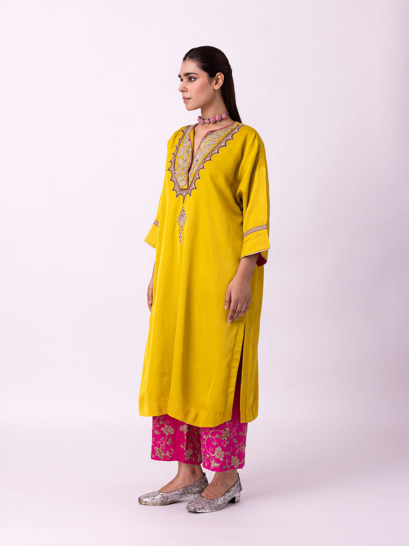 Sadri Kaftan linen blend indo-western by Shades of India in yellow for women Worldwide