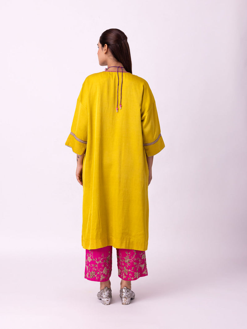 Sadri Kaftan linen blend indo-western by Shades of India in yellow for women Worldwide