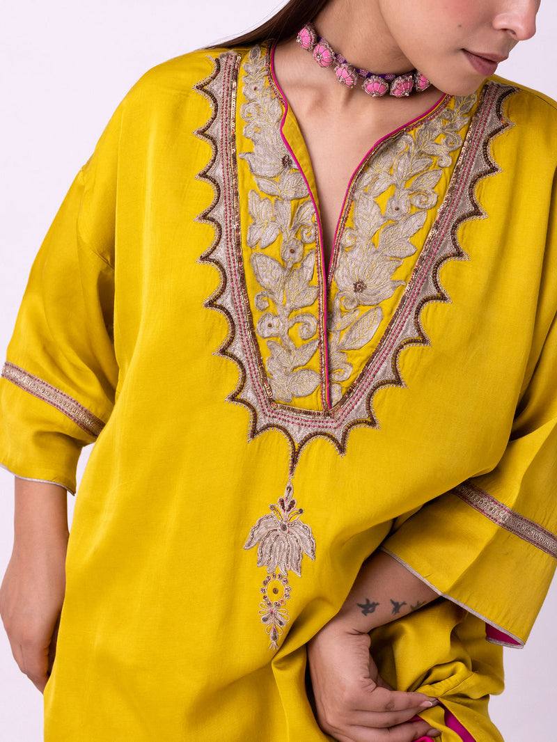 Sadri Kaftan linen blend indo-western by Shades of India in yellow for women Worldwide