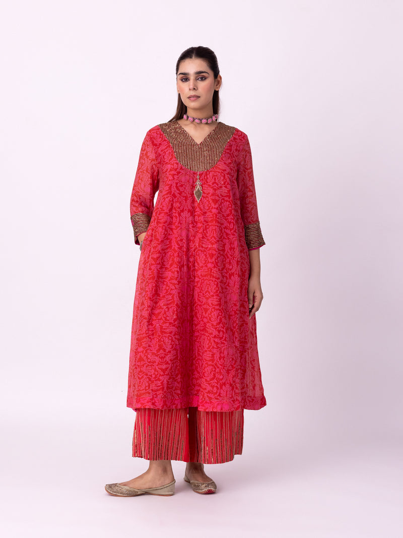 Anga Kurta chanderi kurta/kurta set by Shades of India in red/pink for women Worldwide