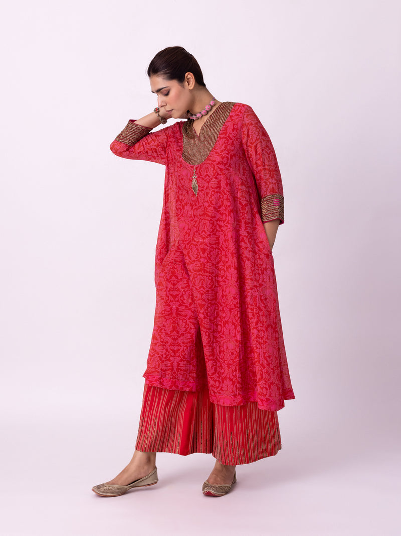 Anga Kurta chanderi kurta/kurta set by Shades of India in red/pink for women Worldwide