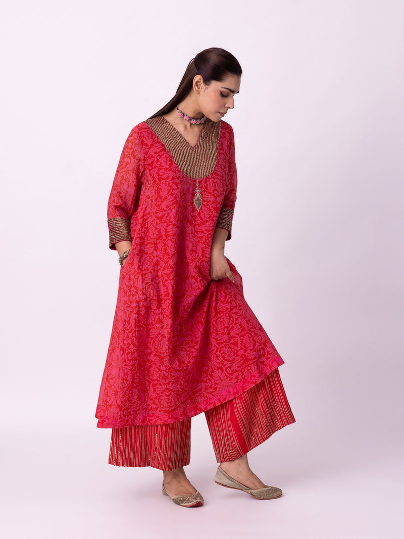 Anga Kurta chanderi kurta/kurta set by Shades of India in red/pink for women Worldwide