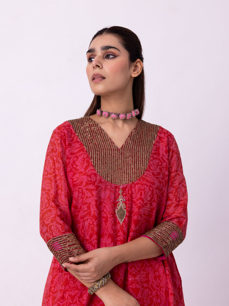 Anga Kurta chanderi kurta/kurta set by Shades of India in red/pink for women Worldwide