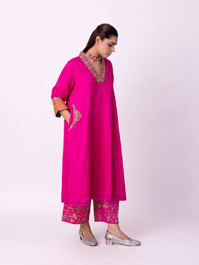 Dogri Kurta silk cotton satin kurta/kurta set by Shades of India in pink for women Worldwide
