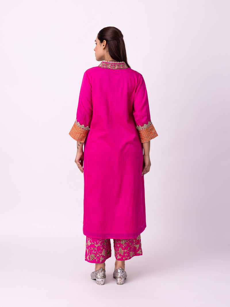 Dogri Kurta silk cotton satin kurta/kurta set by Shades of India in pink for women Worldwide