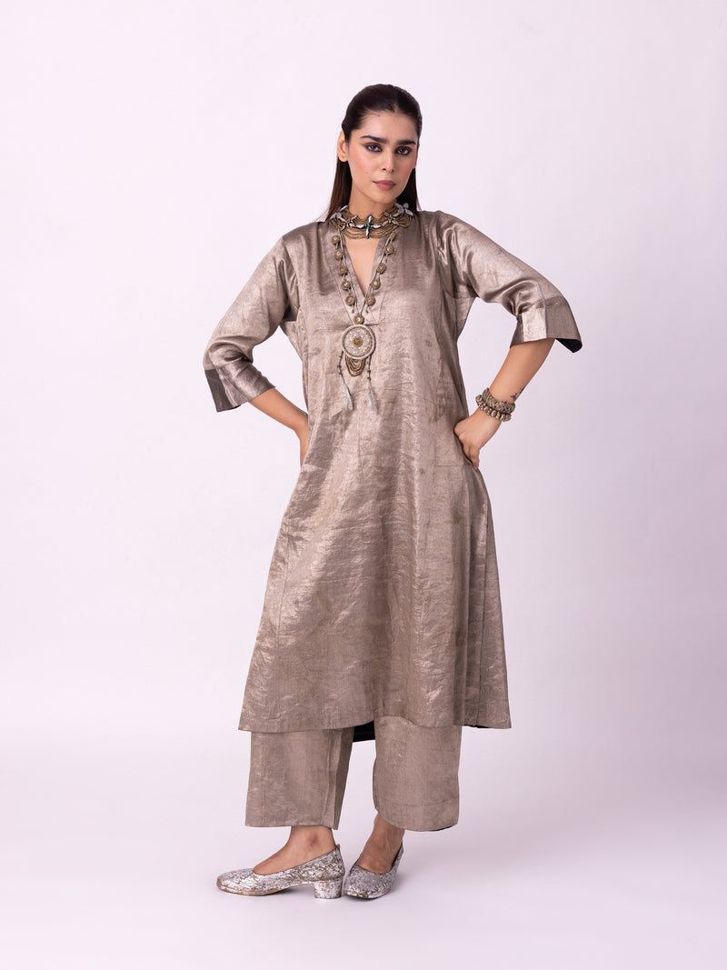 Dureena Kurta tissue kurta/kurta set by Shades of India in yellow for women Worldwide