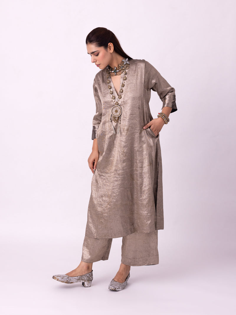 Dureena Kurta tissue kurta/kurta set by Shades of India in yellow for women Worldwide