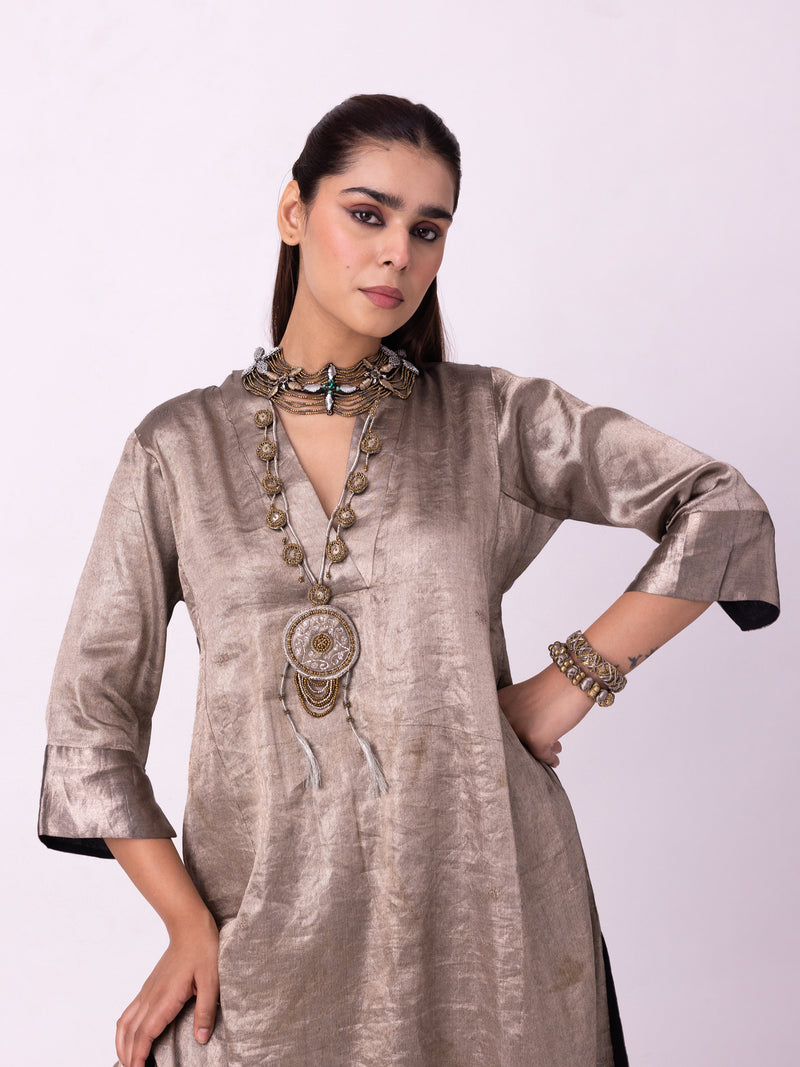 Dureena Kurta tissue kurta/kurta set by Shades of India in yellow for women Worldwide