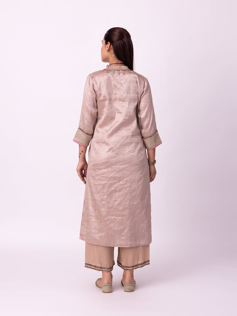 Indela Kurta tissue kurta/kurta set by Shades of India in nude for women Worldwide