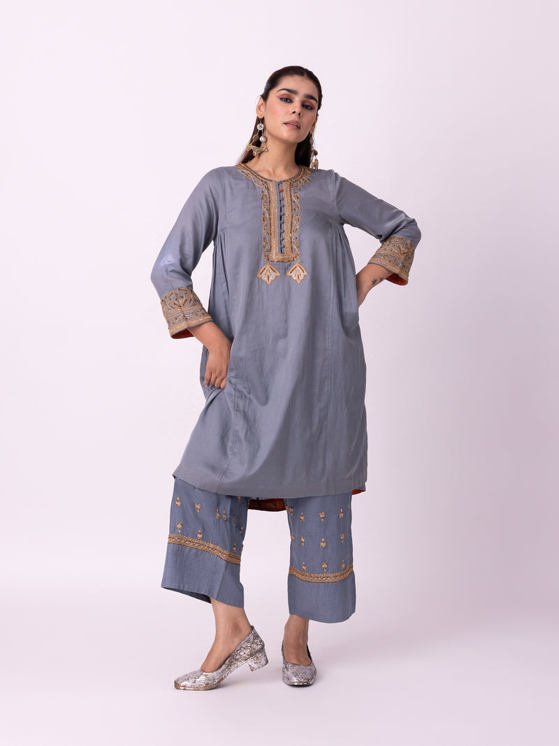 Jhaga Kurta silk cotton satin kurta/kurta set by Shades of India in blue for women Worldwide
