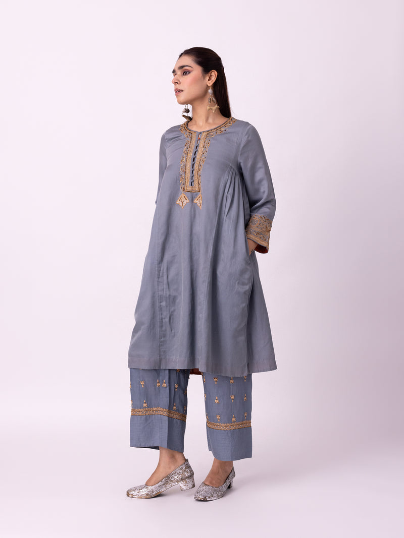 Jhaga Kurta silk cotton satin kurta/kurta set by Shades of India in blue for women Worldwide
