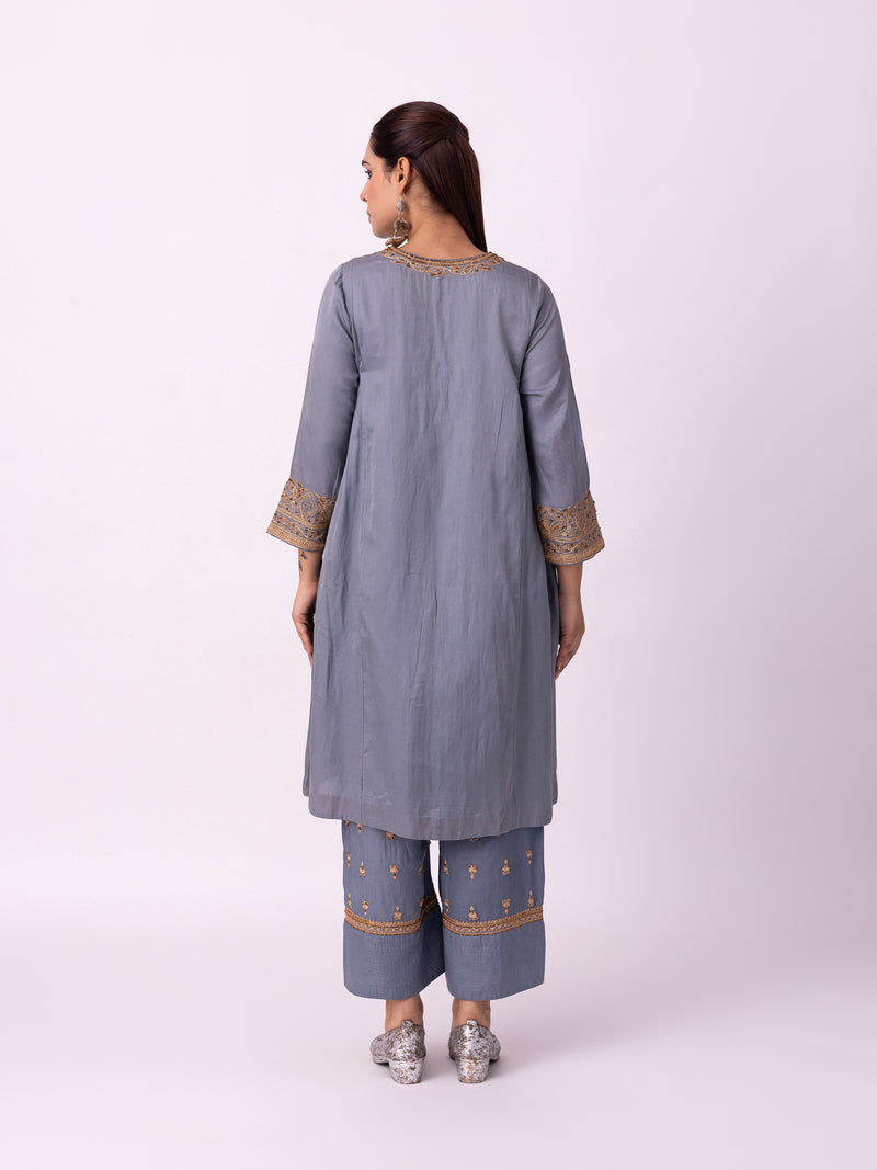 Jhaga Kurta silk cotton satin kurta/kurta set by Shades of India in blue for women Worldwide